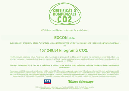 Certifikát o kompenzaci Co2 vydaný společností CCS