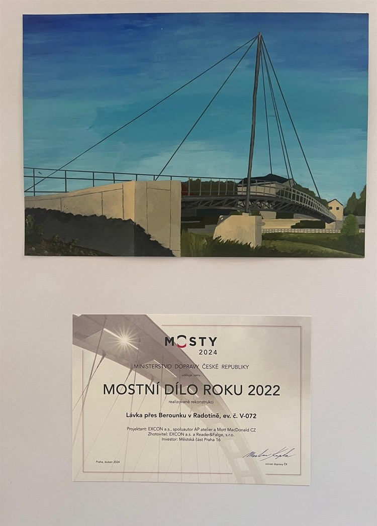 Lávka v Radotíně získala ocenění " Mostní dílo roku 2022"