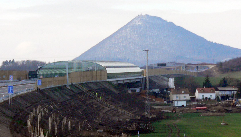The steel structure of the anti noise tunnel on highway bridge near Vchynice village