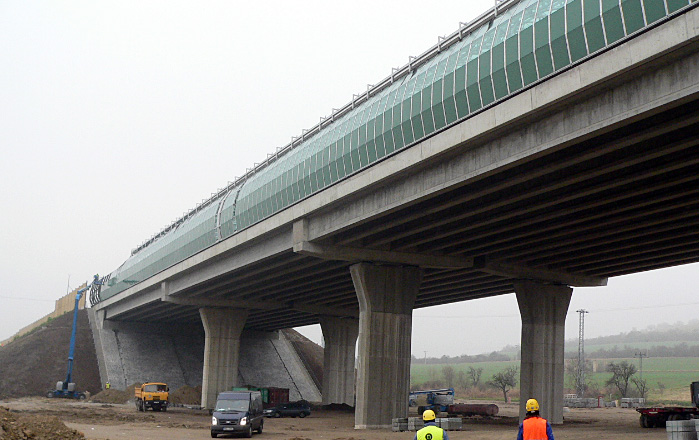 The steel structure of the anti noise tunnel on highway bridge near Vchynice village
