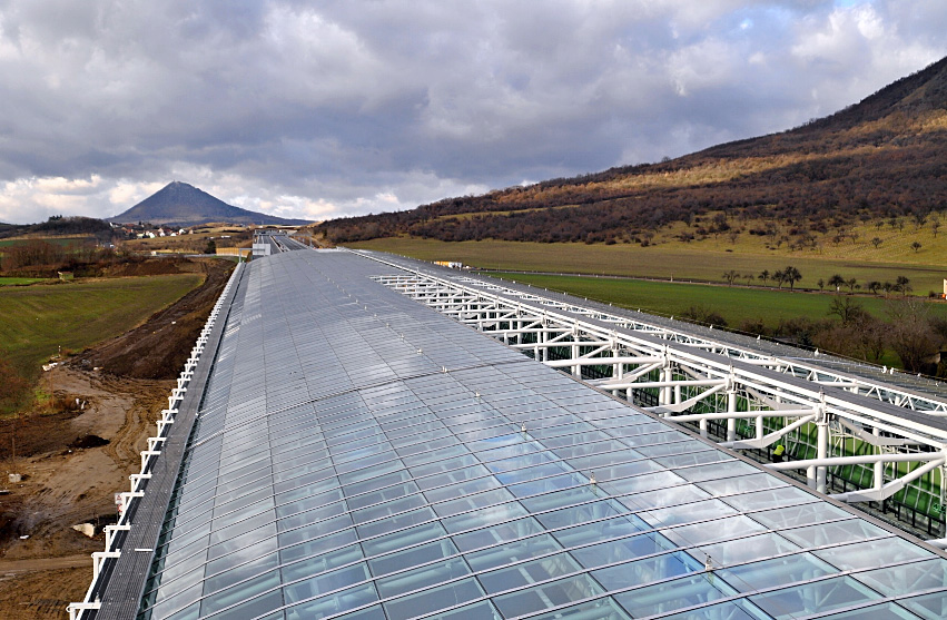 The steel structure of the anti noise tunnel on highway bridge near Vchynice village