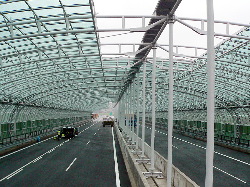 The steel structure of the anti noise tunnel on highway bridge near Vchynice village