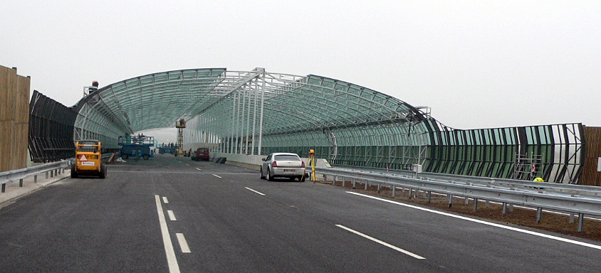 The steel structure of the anti noise tunnel on highway bridge near Vchynice village